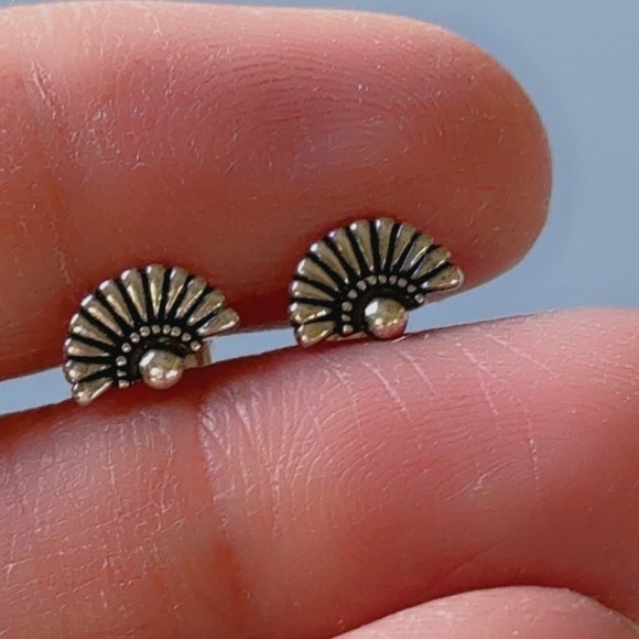 Sterling Silver Fan Stud Earrings - Picture 9 of 9